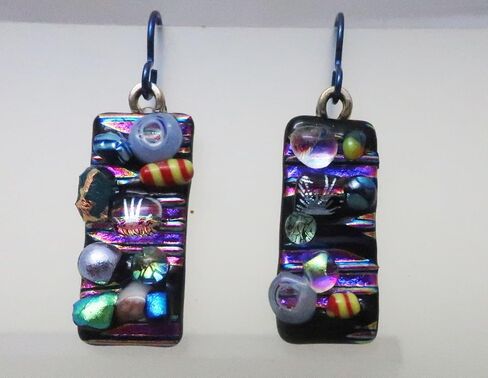 Multi-color Long Crazy Quilt Fused Fused Dichroic Glass Niobium Dangle Earrings n182 in Kuwait