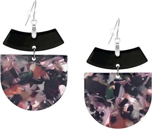 Purple or Pink & Black Acrylic Boho Statement Earrings, Hypoallergenic Platinum Ear Wires in Saudi Arabia