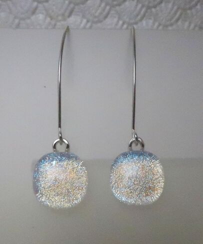 Fused Dichroic Glass Silver Blue Dragonfly Threader Argentium Sterling Silver Earrings in Kuwait