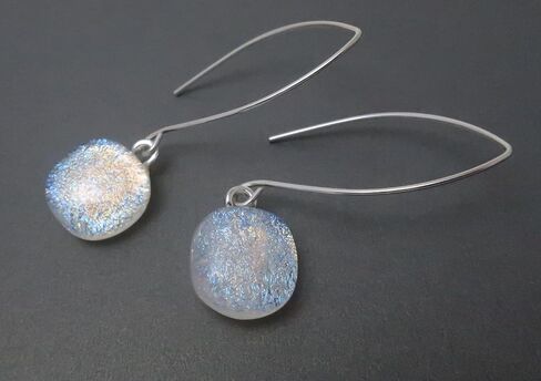 Fused Dichroic Glass Silver Blue Dragonfly Threader Argentium Sterling Silver Earrings in Kuwait