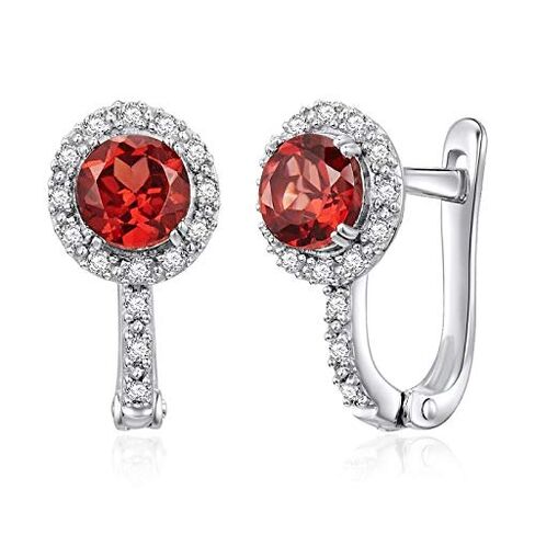 Ladies Earrings - 14 Karat - Gold - Semi Precious Gem Stone - Garnet - Diamond - Halo - Round Shape in Saudi Arabia