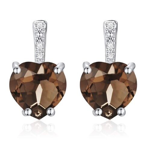 Ladies Earrings - 10 Karat - Gold - Quartz Gem Stone - Smokey Quartz - Diamond - Heart Shape in Saudi Arabia