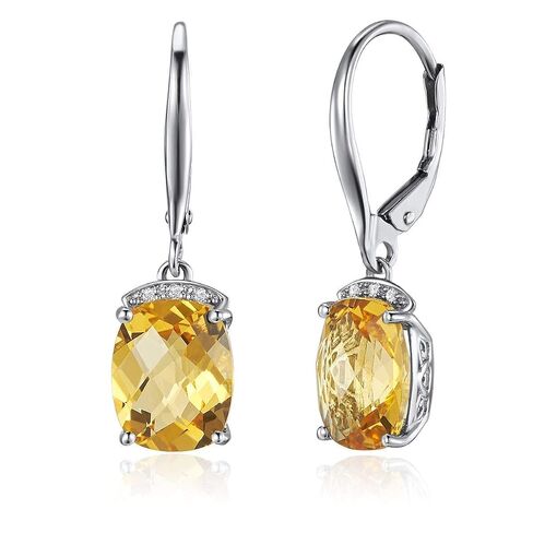 Ladies Earrings - 10 Karat - Gold - Semi Precious Gem Stone - Citrine - Diamond - Cushion Shape in Saudi Arabia