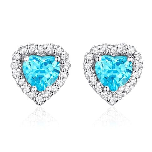 Ladies Earrings - 10 Karat - Gold - Semi Precious Gem Stone - Blue Topaz - White Topaz - Heart Shape in Saudi Arabia