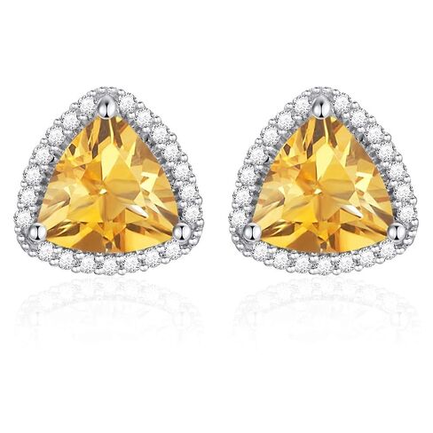 Ladies Earrings - 14 Karat - Gold - Semi Precious Gem Stone - Citrine - Diamonds - Trillium Shape in Saudi Arabia