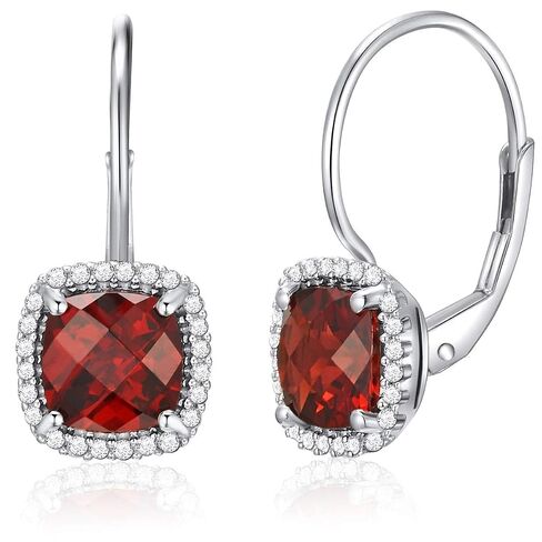 Ladies Earrings - 14 Karat - Gold - Semi Precious Gem Stone - Garnet - Diamond - Halo - Cushion Shape in Saudi Arabia