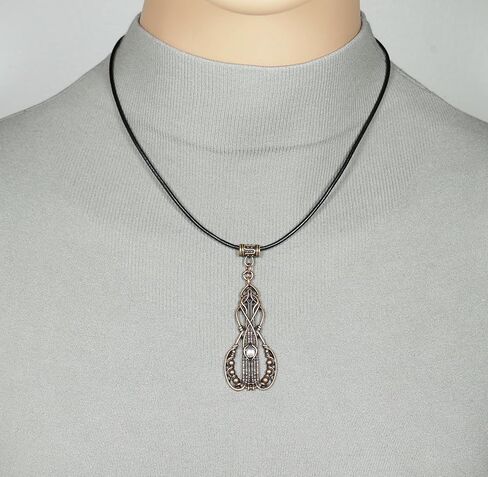 Boho Vintage Style Abstract Copper & Moonstone Pendant with Black Leather Cord Necklace, Length Choices, Gift for Her in Saudi Arabia