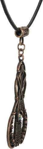 Boho Vintage Style Abstract Copper & Moonstone Pendant with Black Leather Cord Necklace, Length Choices, Gift for Her in Saudi Arabia