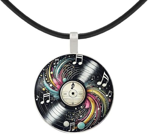 Intricate Highly Detailed Small Vinyl LP Record Printed Pendant Black Leather Cord Necklace, Length Choices, Gift for Her or Him in Saudi Arabia