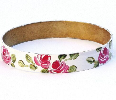 Extra Wide White Stacking Brass Bangle Flower Bracelet with Artist Hand Painted Pink Roses Romantic Floral Summer Jewelry for Women Wider Wrists in Kuwait