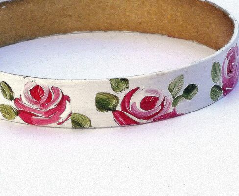 Extra Wide White Stacking Brass Bangle Flower Bracelet with Artist Hand Painted Pink Roses Romantic Floral Summer Jewelry for Women Wider Wrists in Kuwait