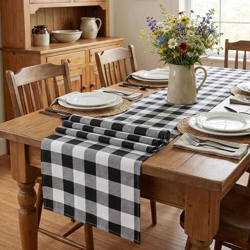 Buffalo Plaid Table Runners 2 Packs 13x84 Inches Black and White Check Table Runner Fall Thanksgiving Table Runners for Parties in Kuwait