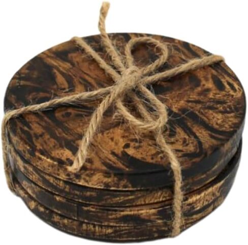 Lipper International Acacia Burl Finish Wood Coasters with Teak Bottoms, Set of 4 in Saudi Arabia