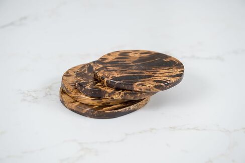 Lipper International Acacia Burl Finish Wood Coasters with Teak Bottoms, Set of 4 in Saudi Arabia