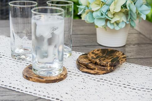 Lipper International Acacia Burl Finish Wood Coasters with Teak Bottoms, Set of 4 in Saudi Arabia