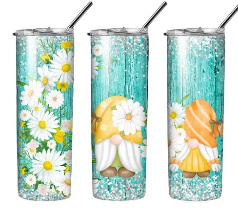 Daisy Gnomes Tumbler Sublimation Transfer, Ready to Press, 20 oz Straight Tumbler, Summer Daisies Transfer for Tumbler, Gnome Transfer Wrap in Saudi Arabia