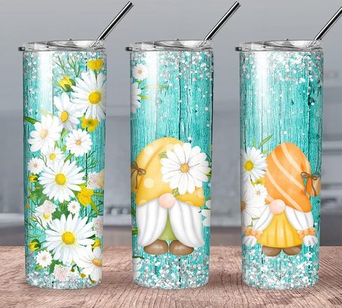 Daisy Gnomes Tumbler Sublimation Transfer, Ready to Press, 20 oz Straight Tumbler, Summer Daisies Transfer for Tumbler, Gnome Transfer Wrap in Saudi Arabia