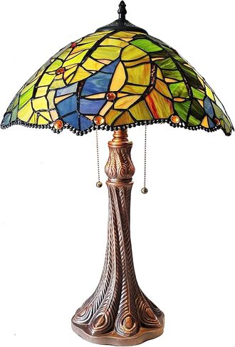 Chloe Lighting Monstera-Leaf Floral-Style 2-Light Antique Dark Bronze Finish Stained Glass Window Panel 24" Tall in Saudi Arabia
