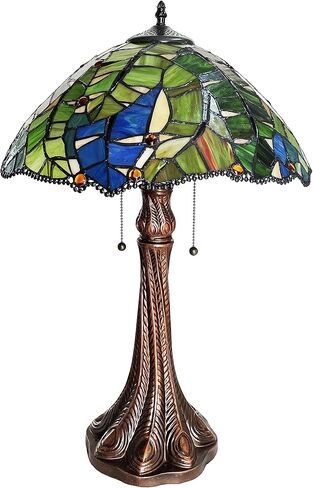 Chloe Lighting Monstera-Leaf Floral-Style 2-Light Antique Dark Bronze Finish Stained Glass Window Panel 24" Tall in Saudi Arabia