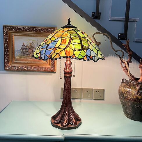 Chloe Lighting Monstera-Leaf Floral-Style 2-Light Antique Dark Bronze Finish Stained Glass Window Panel 24" Tall in Saudi Arabia