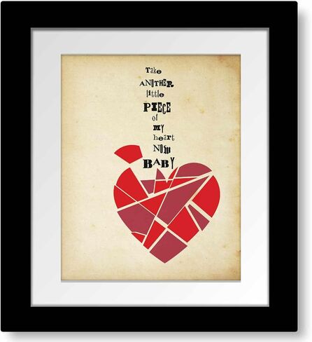 Little Piece of my Heart - Classic Rock Music Illustration Song Lyric Inspired Wall Art Print (14"L x 11"W, Print - Unframed) in Saudi Arabia