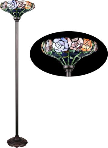Chloe Lighting Azalea Tiffany-Style Floral Stained Glass Torchiere Floor Lamp 67" Height in Saudi Arabia