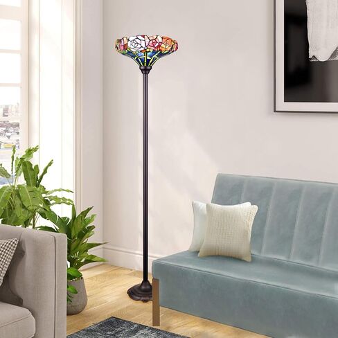 Chloe Lighting Azalea Tiffany-Style Floral Stained Glass Torchiere Floor Lamp 67" Height in Saudi Arabia