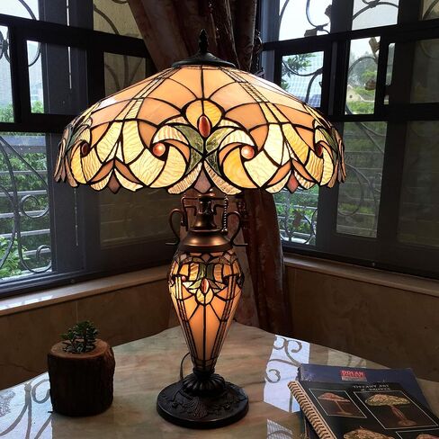 Chloe Lighting Liaison Tiffany-Style 3 Light Victorian Double Lit Table Lamp 18" Shade in Saudi Arabia