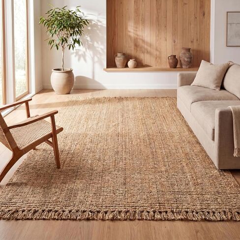 JONATHAN Y Handwoven Jute Fringe Natural 6x6 Square Indoor Area Rug, Pata, Bohemian, Rustic, Cottage, Easy-Cleaning for Living Room, Bedroom, Kitchen, Non-Shedding (NRF103A-6SQ) in Saudi Arabia