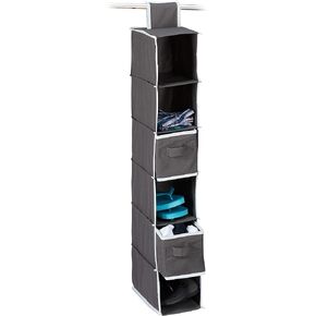 Relaxdays Fabric Hanging Shelves, 6 Compartments with 2 Drawers for the Closet, Foldable, 82 x 14.5 x 30 cm, Anthracite, Fleece in Kuwait