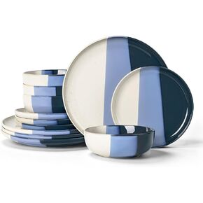12 Pcs Stoneware Dinnerware Sets for 4, Purple Rustic Dishes Set in Kuwait