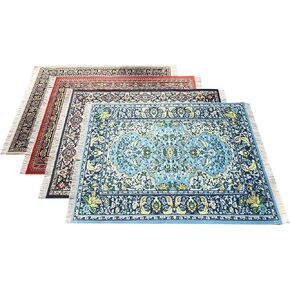 Set of 4 Rug Placemats – Miniature Oriental & Turkish Carpet Style Table Mats, Decorative Fabric Dinner Mats with Fringes, Washable, Rectangular 16x12 inch, Colorful Table Setting Accessories in Saudi Arabia