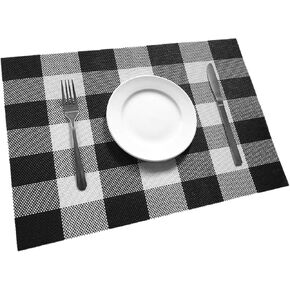 Ukeler Placemats Set of 6- Buffalo Check Placemats Crossweave Plaid Woven Placemats Washable Kitchen Table Mats, Black and White in Saudi Arabia