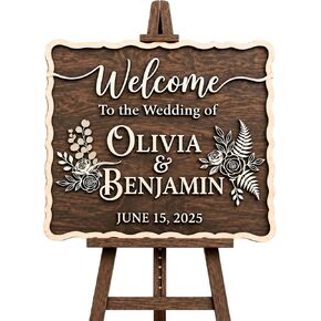 Personalized Country Garden Wedding Welcome Sign - Custom 3D Wood Ceremony Entrance & Reception Board for Rustic Barn, Estate or Backyard Venue - Multiple Sizes in Kuwait