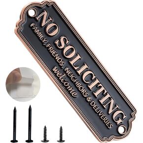 Brass No Soliciting Sign - Elegant No Soliciting Sign for House, Handmade Wall Plaque for Home & Office, Traditional Door Decor for House, Business, Front Porch - Easy to Install (No Soliciting Signs Black, 5 x 1.6 inches) in Saudi Arabia