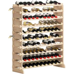 SDHYL 100 Bottles-10 Rows Stackable Modular Wine Holder Rack, Wine Storage Rack, Solid Wooden Wine Display Shelves (10 Rows x 10 Bottles/Row) in Kuwait