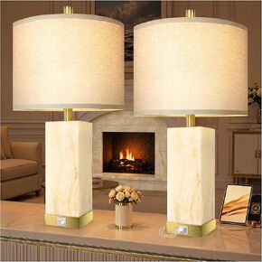 KIVDITZO Translucent Marble Table Lamps with Night Light for Living Room in Kuwait