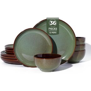 Pokini Ceramic Dinnerware Sets for 4, 12pcs Plates and Bowls Sets Dish Set in Kuwait