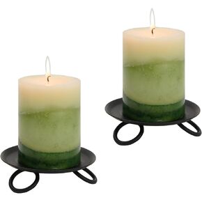 Set of 2 Wrought Iron Pillar Candle Holders | Amish Handmade Black Metal Candle Plates | Rustic Farmhouse Décor, Mantel & Table Centerpiece for Christmas or Weddings in Kuwait
