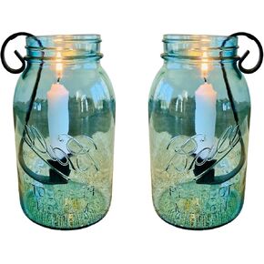 Rustic Mason Jar Candle Holder Inserts - Set of 2 Wrought Iron Hook for Taper Candles - Farmhouse Wedding Centerpiece, Christmas Candle Gift, Vintage Cottage Decor in Kuwait
