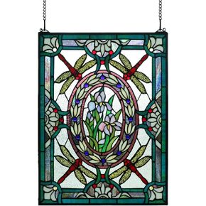 Tiffany Style Stained Glass Dragonfly Iris Floral Window Panel,25''*19'' in Kuwait