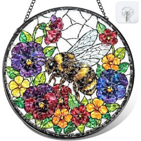 Hummingbird Stained Glass Suncatcher - Colorful Bird Sun Catcher Indoor Wall Decor Glass Panel Floral Window Hanging Ornament Gift for Mom, Grandma, Bird Lovers (8 inch) in Kuwait