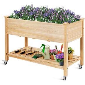 S AFSTAR Raised Garden Bed with Legs, 48x24x33 inch Mobile Elevated Wood Planter Box w/Lockable Wheels, Garden Bed On Wheels for Vegetable Flower Herb Outdoor Indoor in Saudi Arabia