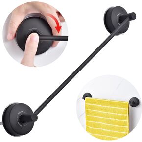 YOHOM Suction Cup Towel Bar for Shower 17 Inch Stainless Steel Bathroom Towel Rack Suction Washcloth Holder Vacuum Hand Towel Bar for Glass Shower Door Matte Black in Saudi Arabia