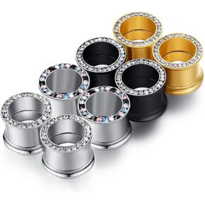 WBRWP Unisex Women and Men 6pcs/8pcs-3pairs/4pairs Hollow Zircon Stainless Steel Screw Ear Plugs Tunnels with ZirconEar Plugs Tunnels - Ear Expander - Ear Gauges Stretcher Body Piercing 8g-5/8 in Saudi Arabia