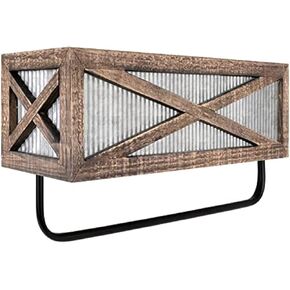 Autumn Alley Farmhouse Rustic Towel Rack Shelf Holder - Wood Towel Rack Basket Storage - Farmhouse Towel Holder for Rustic Bathroom and Farmhouse Kitchen Décor - Wall Mounted, Galvanized, Rustic Brown in Saudi Arabia