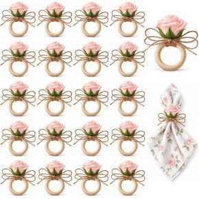 20 Pcs Flower Napkin Rings Set, Wooden Handmade Pink Rose Napkin Holders, Floral Napkin Rings for Wedding Banquet Birthday Party Table Decoration in Saudi Arabia