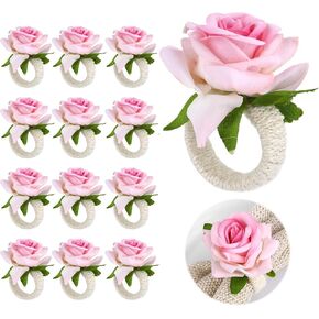Flower Napkin Rings Set of 12, Handmade Pink Rose Flower Spring Napkin Rings Holder, Romantic Table Decorations for Mother's Day, Wedding, Easter, Birthday, Tea Party in Saudi Arabia