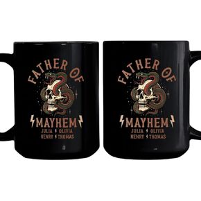 Father Of Mayhem - Personalized Mug, Custom Father Of Mayhem Mug With Kids Names, Skull Snake Dad Coffee Cup, Cool Dads Gifts, Custom Daddy of Girl Son Cup, Fathers Day Birthday Gifts in Kuwait