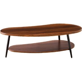 Shrine Mango-Shaped Wood Coffee Table, Mid-Century Modern Coffee Table, Brown Walnut Table for Living Room, D47.2''x W25''x H15.3'', Sleek Conical Metal Legs with Black Finish in Saudi Arabia